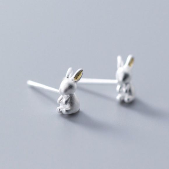 Sterling Silver Bunny Rabbit Earrings - Picture 2 of 4